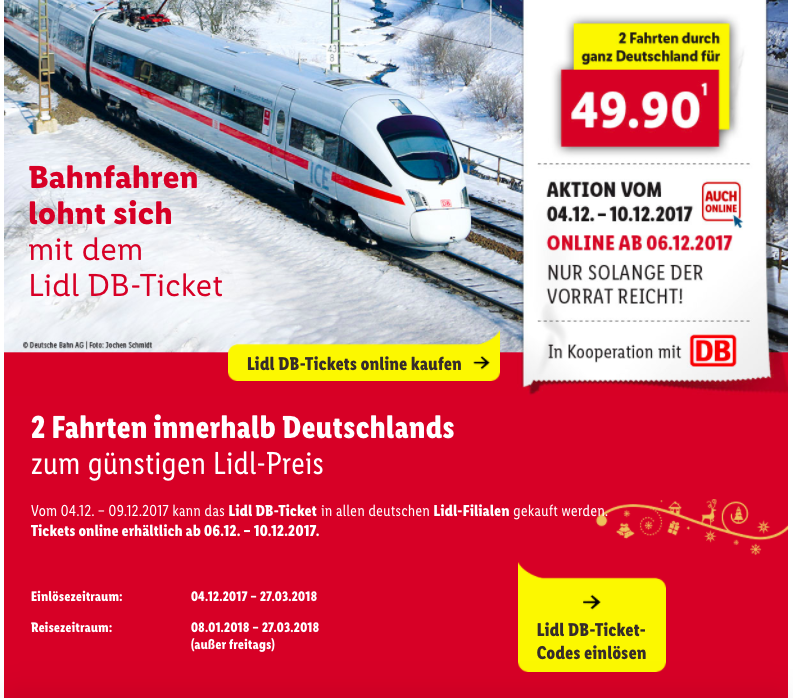 LIDL Bahntickets - 2 Fahrten Für 49,90€ *deutschlandweit*